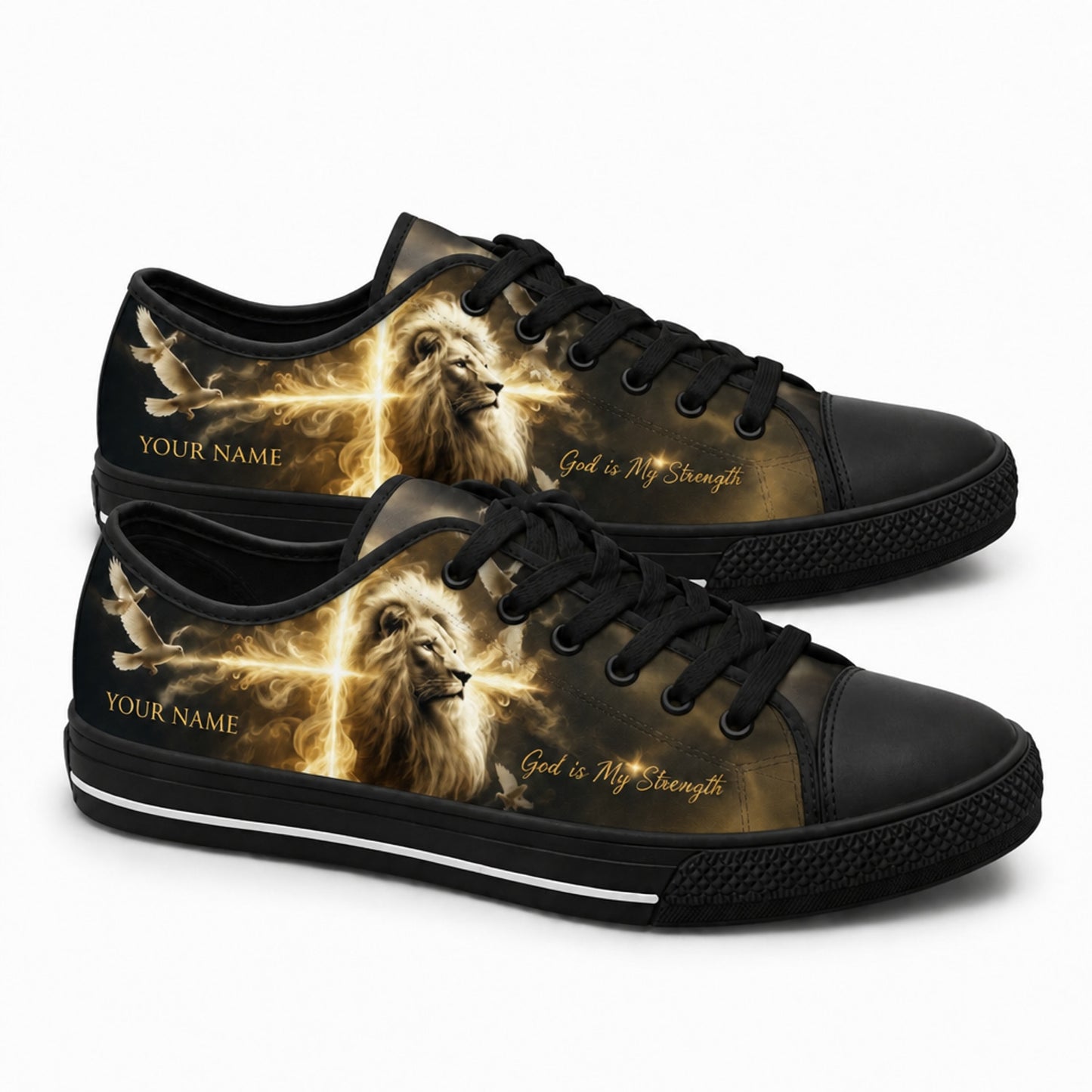 Lion With Cross Christian Custom Low Top Shoes black shoes    