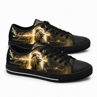 Lion With Cross Christian Custom Low Top Shoes black shoes    