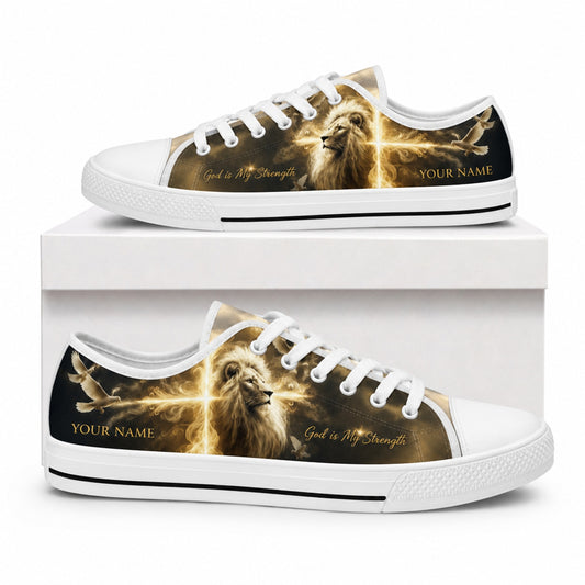 Lion With Cross Christian Custom Low Top Shoes box white    