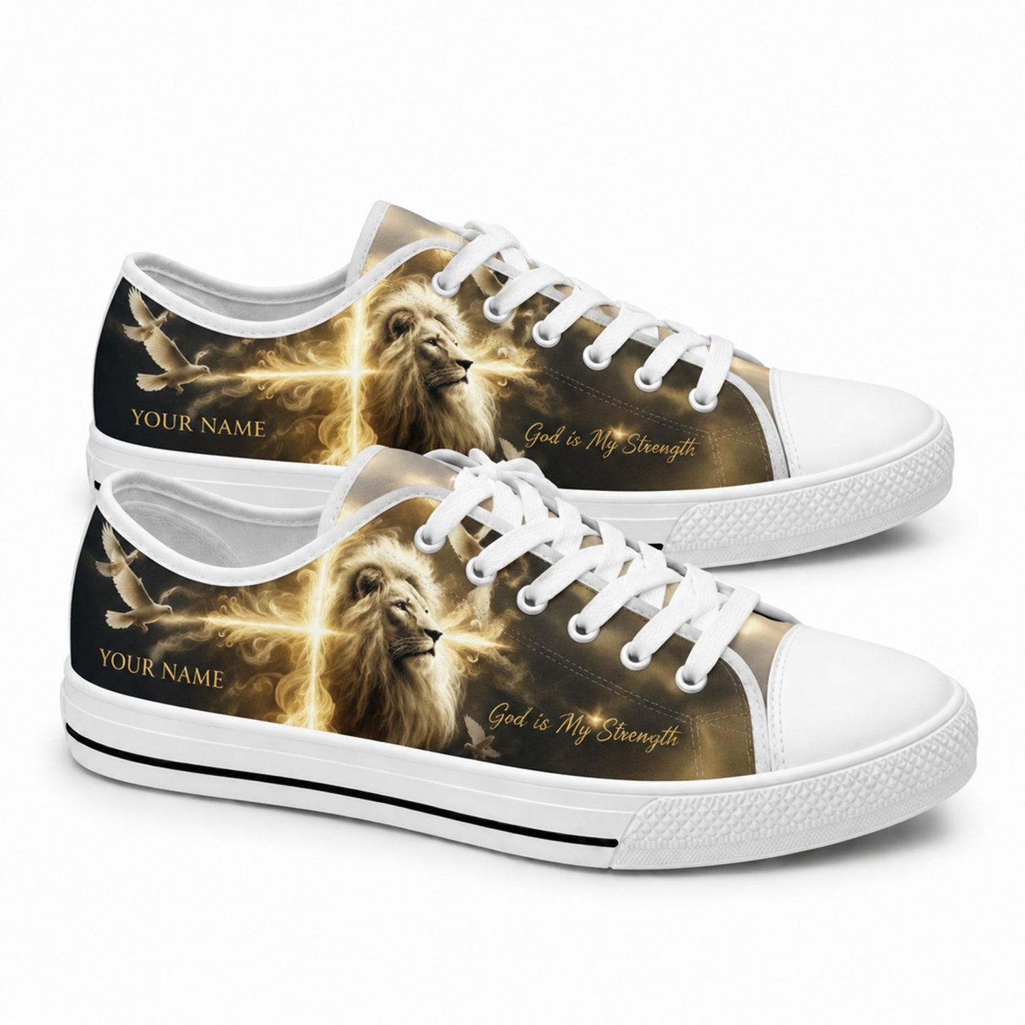 Lion With Cross Christian Custom Low Top Shoes        
