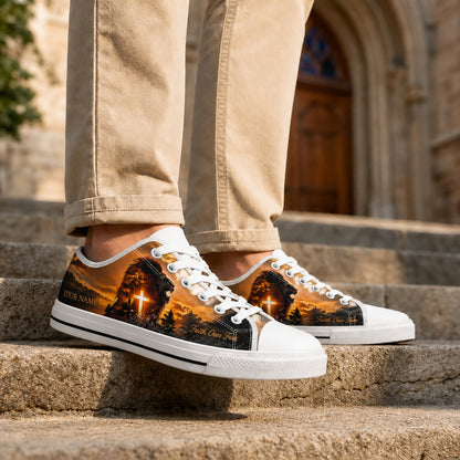 Lion With Cross Classic Personalized Low Top Shoes Life style    
