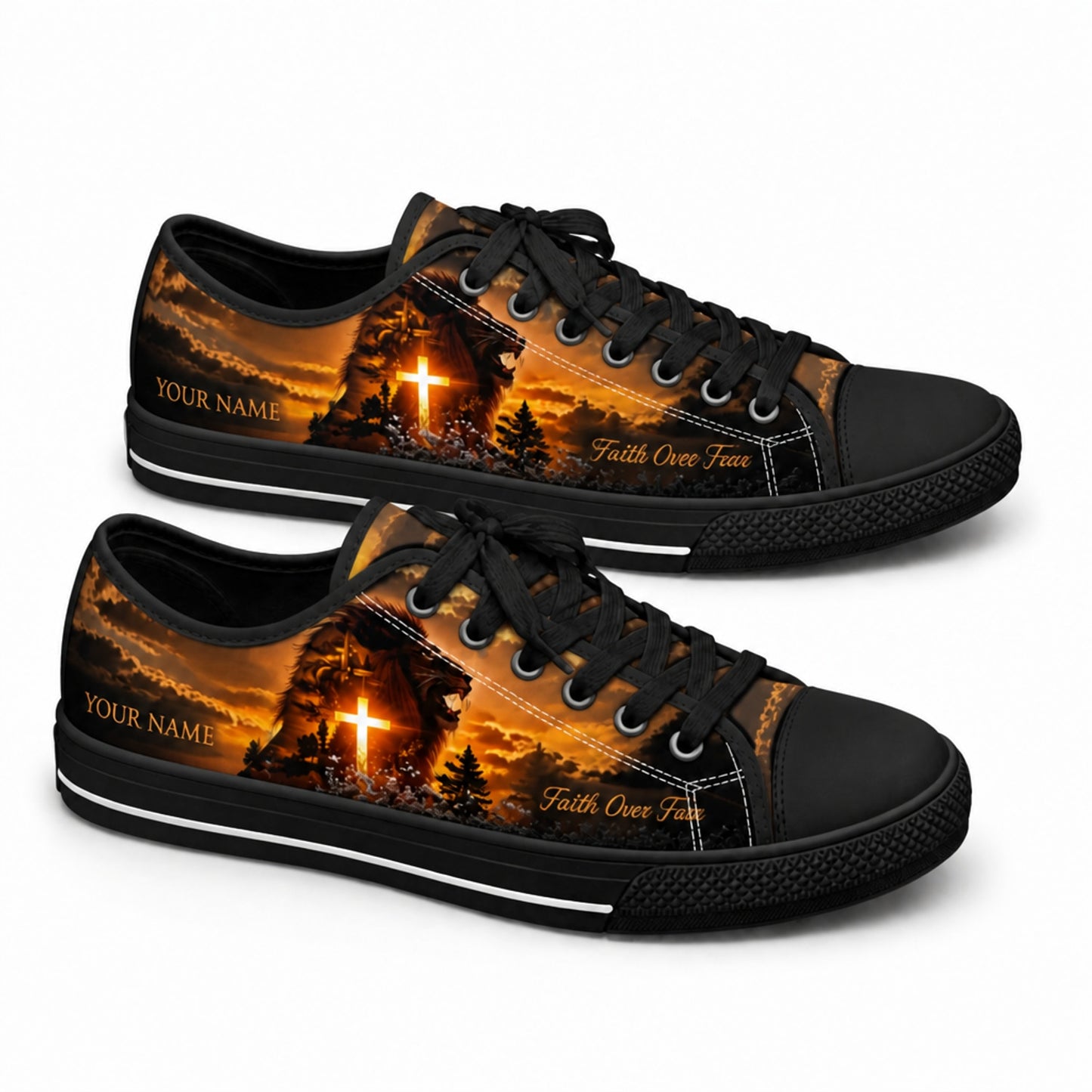 Lion With Cross Classic Personalized Low Top Shoes black shoes    