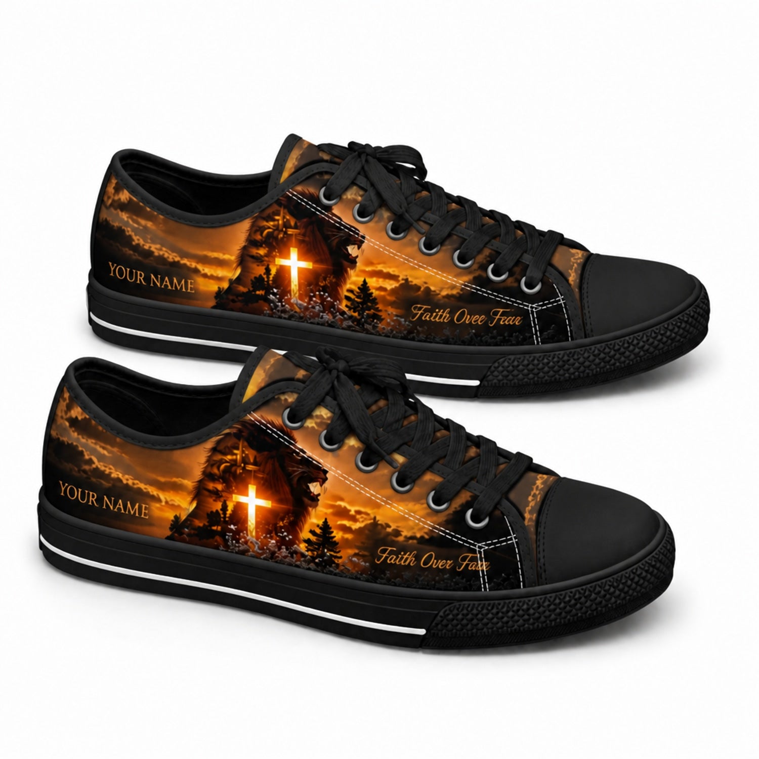 Lion With Cross Classic Personalized Low Top Shoes black shoes    