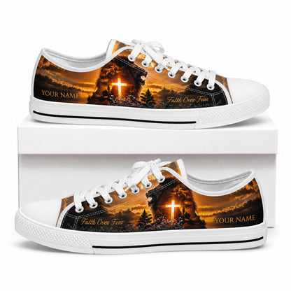 Lion With Cross Classic Personalized Low Top Shoes box white    