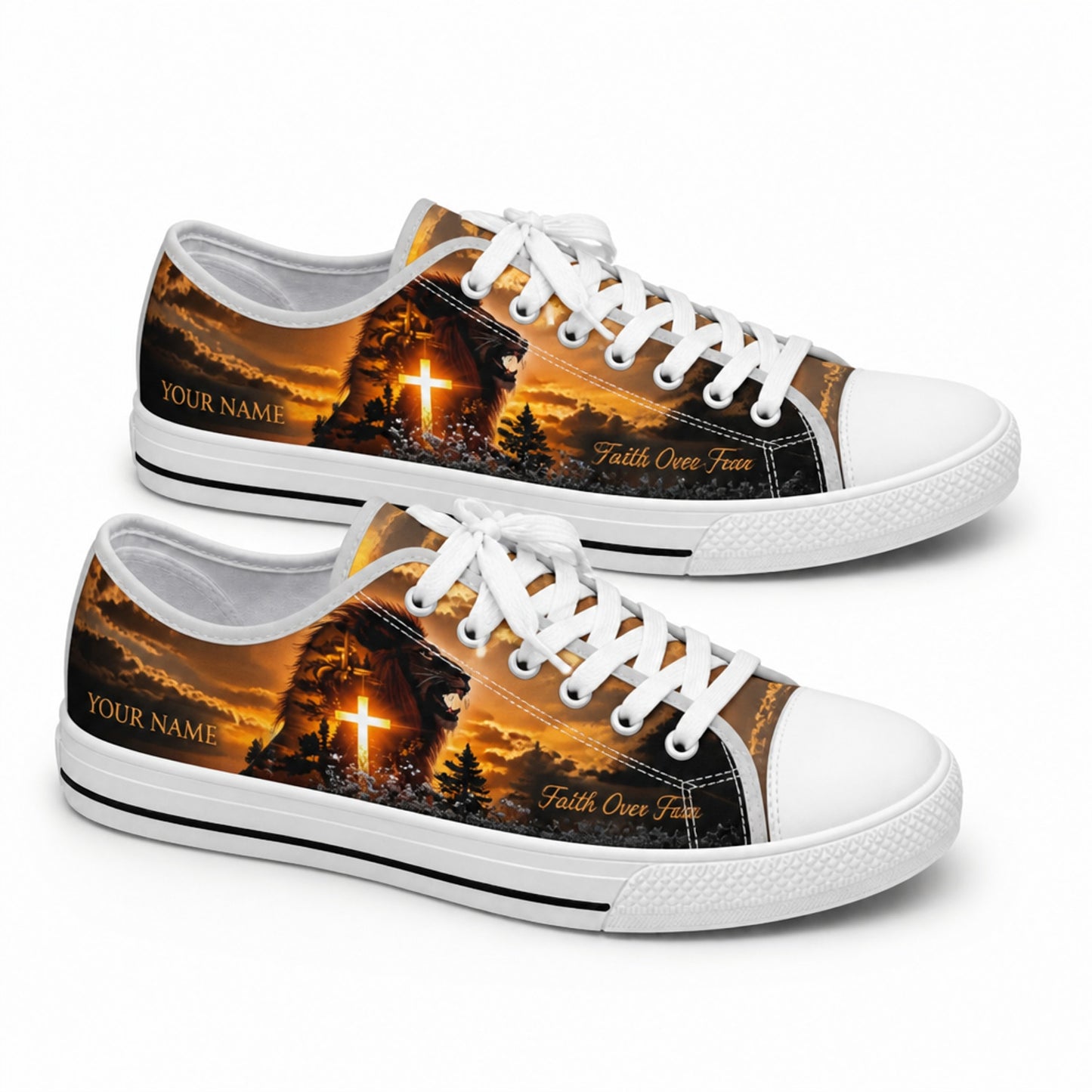 Lion With Cross Classic Personalized Low Top Shoes        