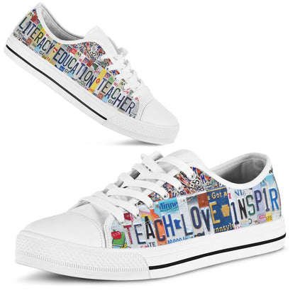 Literacy Education Teacher License Plates Low Top Shoes, Teacher Shoes, Low Top Sneakers
