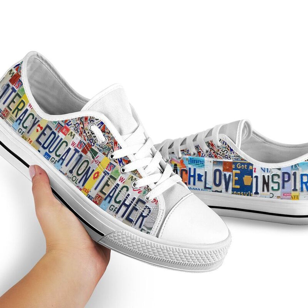 Literacy Education Teacher License Plates Low Top Shoes, Teacher Shoes, Low Top Sneakers