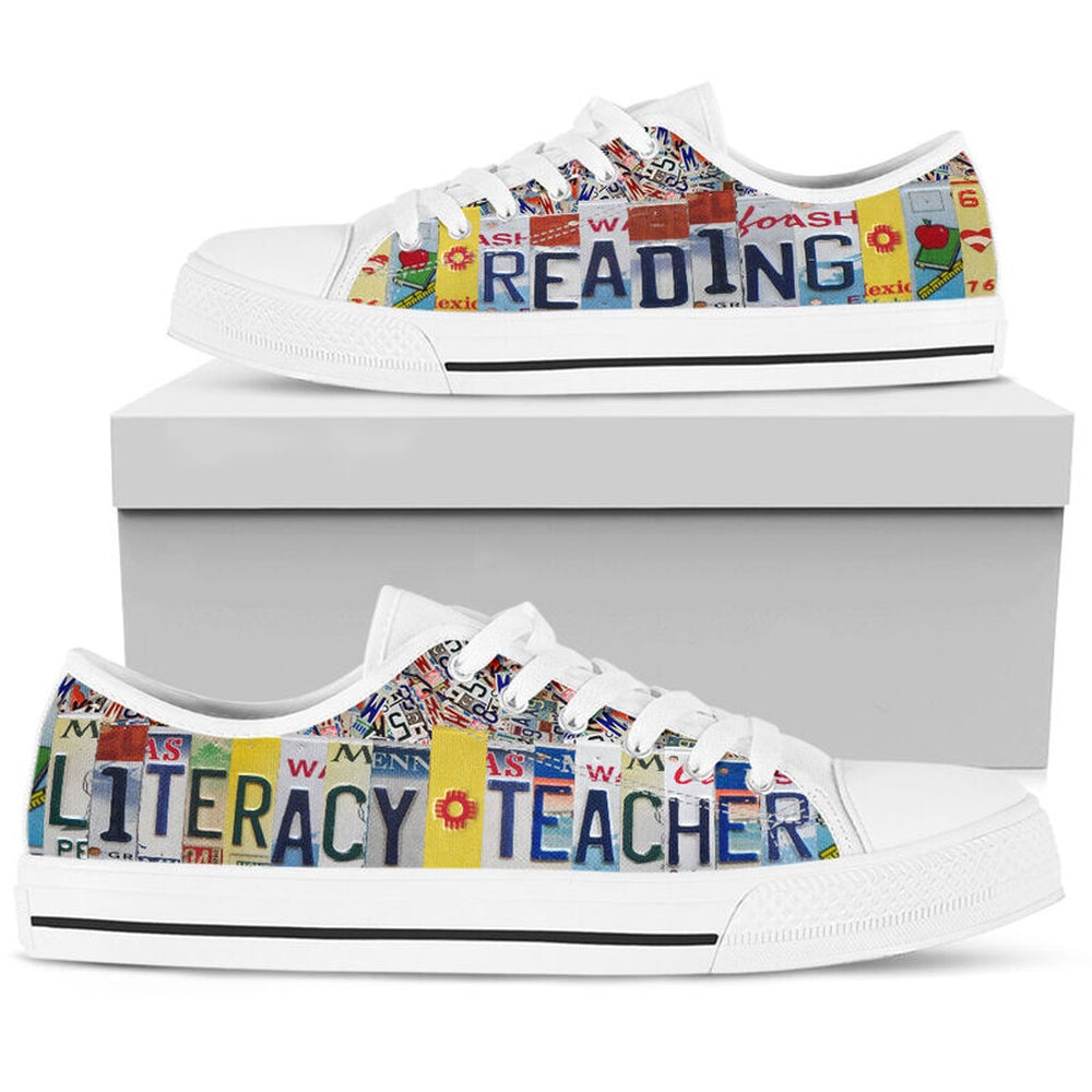 Literacy Teacher License Plates Low Top Shoes, Teacher Shoes, Low Top Sneakers