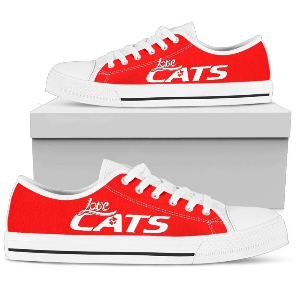 Love Cats Red Women'S Low Top Shoe - Stylish And Sustainable Footwear, Cat Canvas Shoes