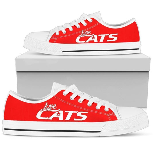 Love Cats Red Women'S Low Top Shoe - Stylish And Sustainable Footwear, Cat Canvas Shoes