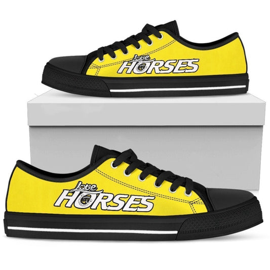 Love Horses Yellow Women S Low Top Shoes, Animal Print Canvas Shoes, Print On Canvas Shoes