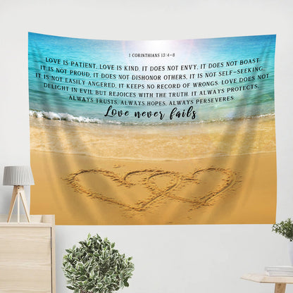Love Never Fails Tapestry - Bible Verse Tapestry