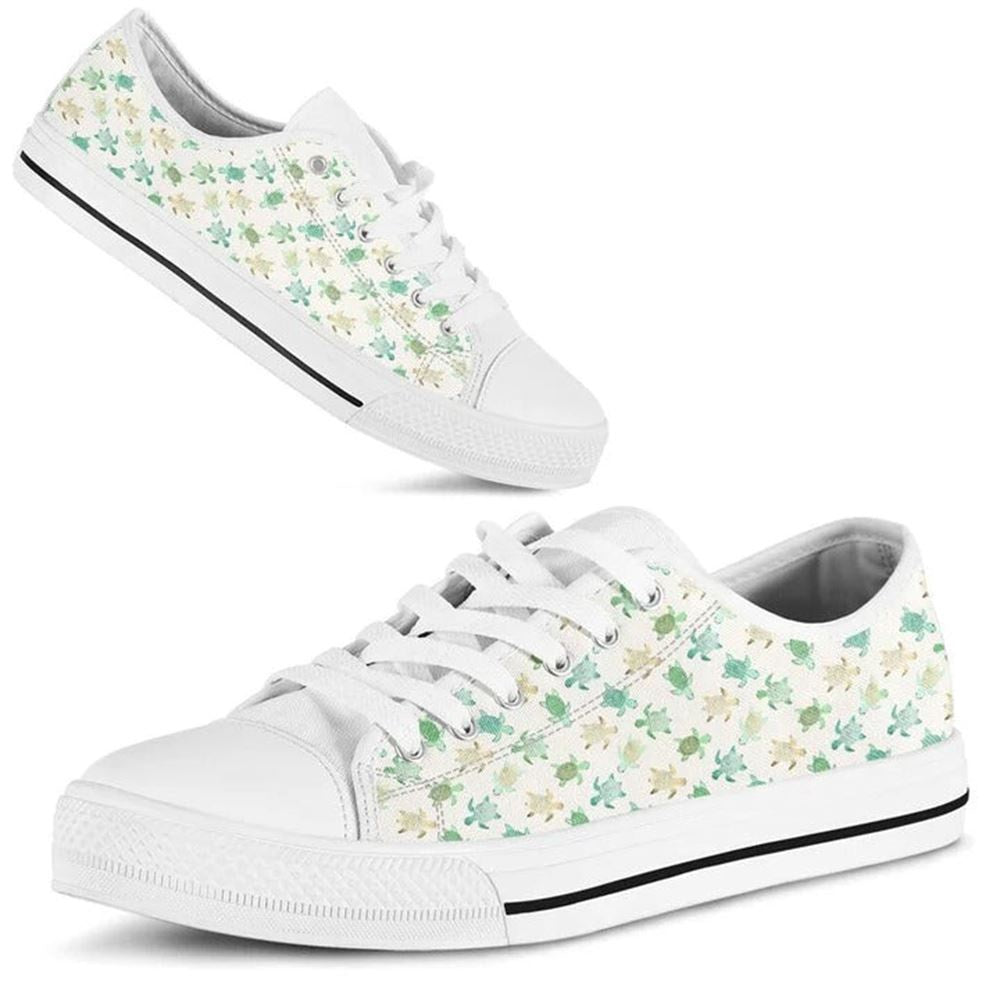 Lovely Turtle Watercolor Pattern Low Top Shoes, Low Top Sneaker, Low Top Canvas Shoes