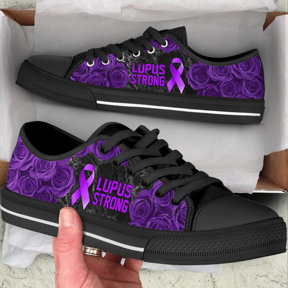 Lupus Shoes Strong Rose Flower Low Top Shoes, Breast Cancer Awareness Shoes