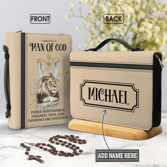 Man Of God 1 Timothy 6 11 Lion Personalized Bible Cover - Christian Bible Covers For Women