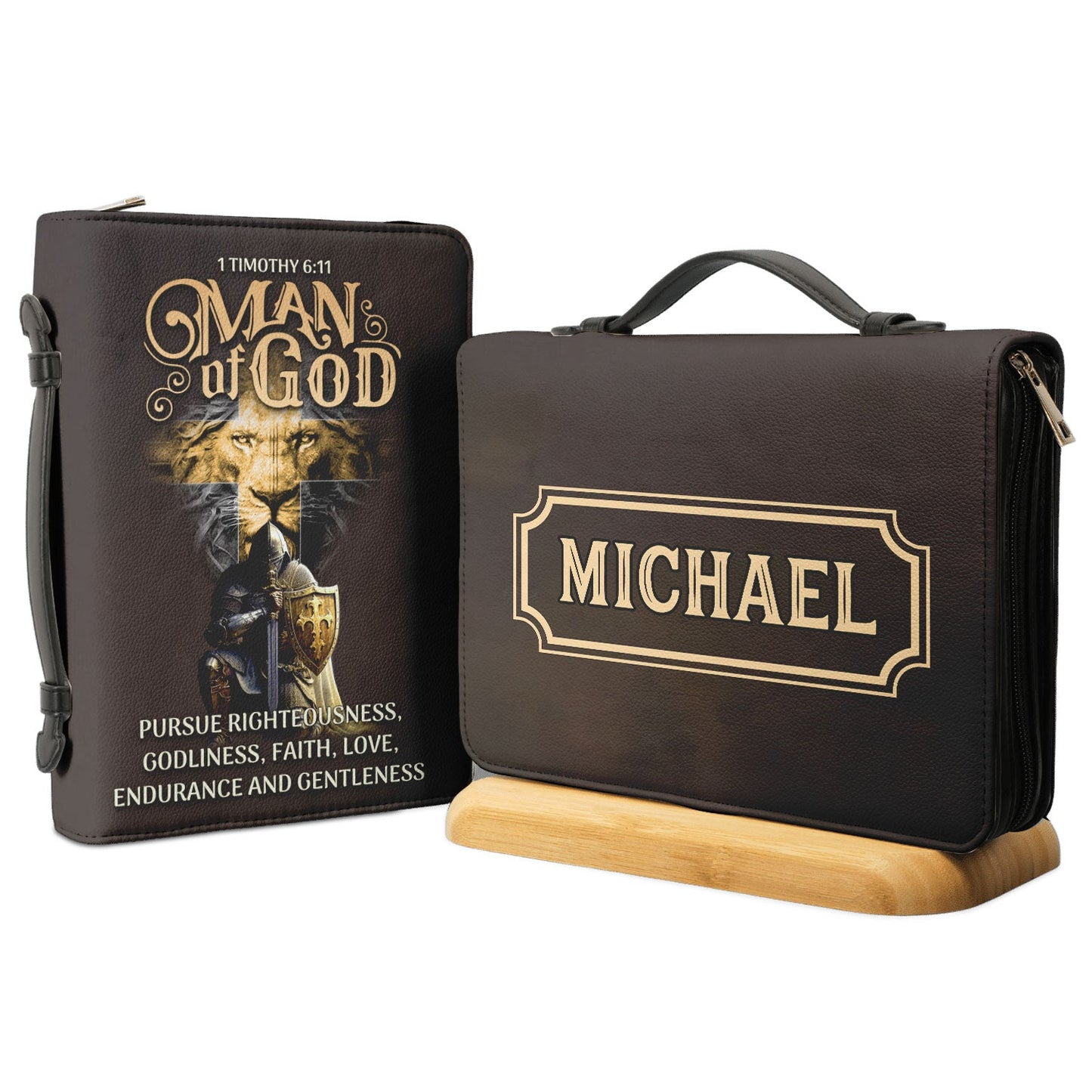 Man Of God 1 Timothy 6 11 Lion Warrior Personalized Bible Cover - Christian Bible Covers For Women