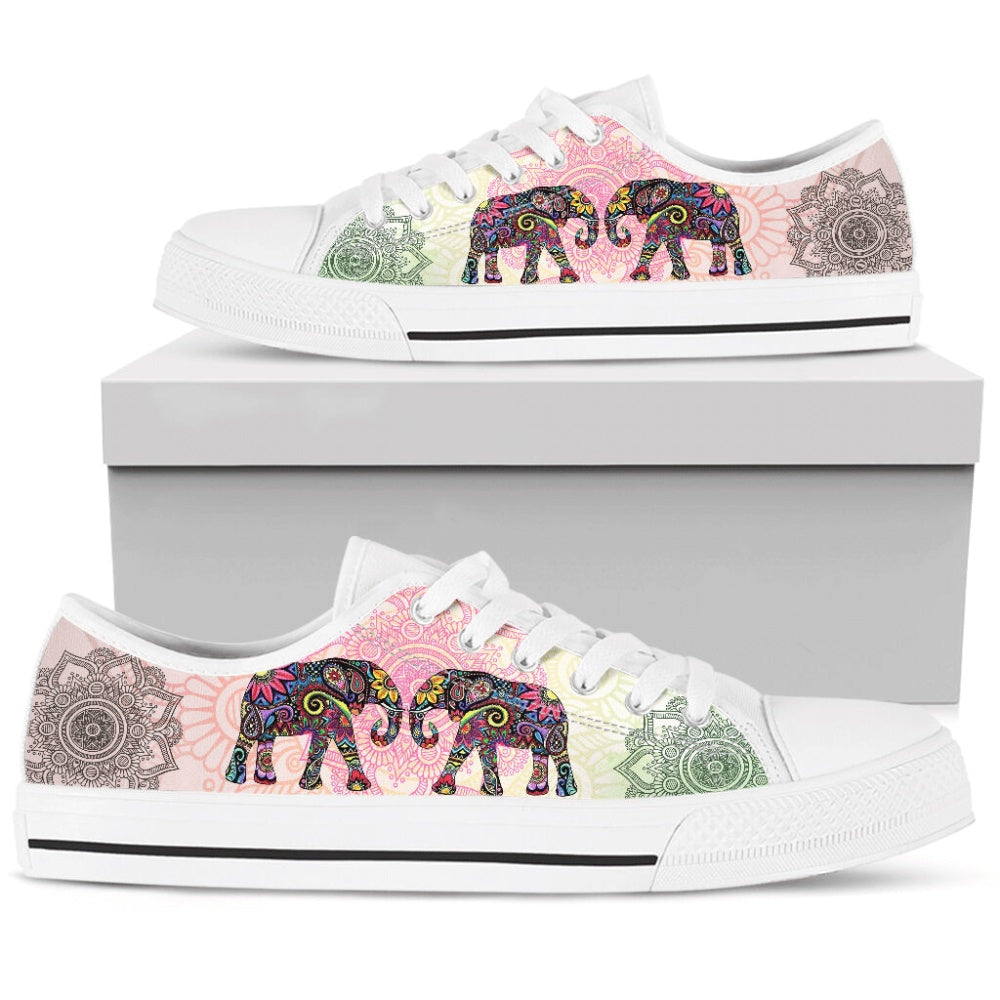 Mandala Elephant Low Top Shoes Sneaker Tmsb, Animal Print Canvas Shoes, Print On Canvas Shoes