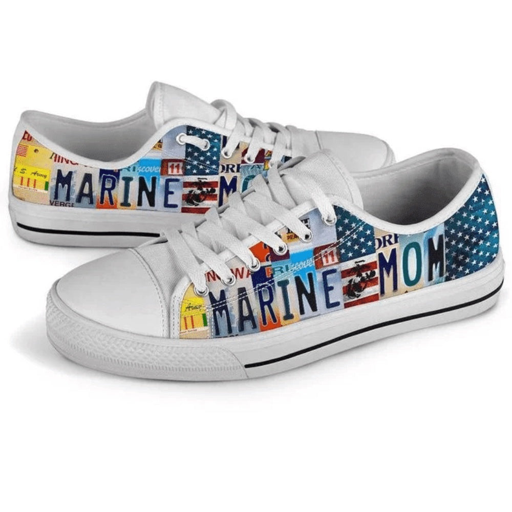 Marine Mom License Plate Low Top Shoes , Low Top Sneaker, Low Top Canvas Shoes