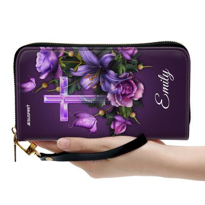 Mark 1124 Believe That You Have Received It Purple Personalized Leather Clutch Purse - Christian Gifts For Religious Women