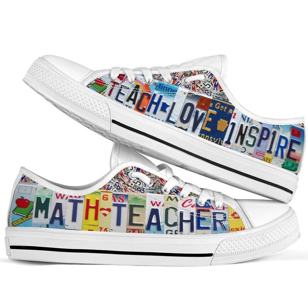 Math Teacher License Plates Low Top Shoes, Teacher Shoes, Low Top Sneakers