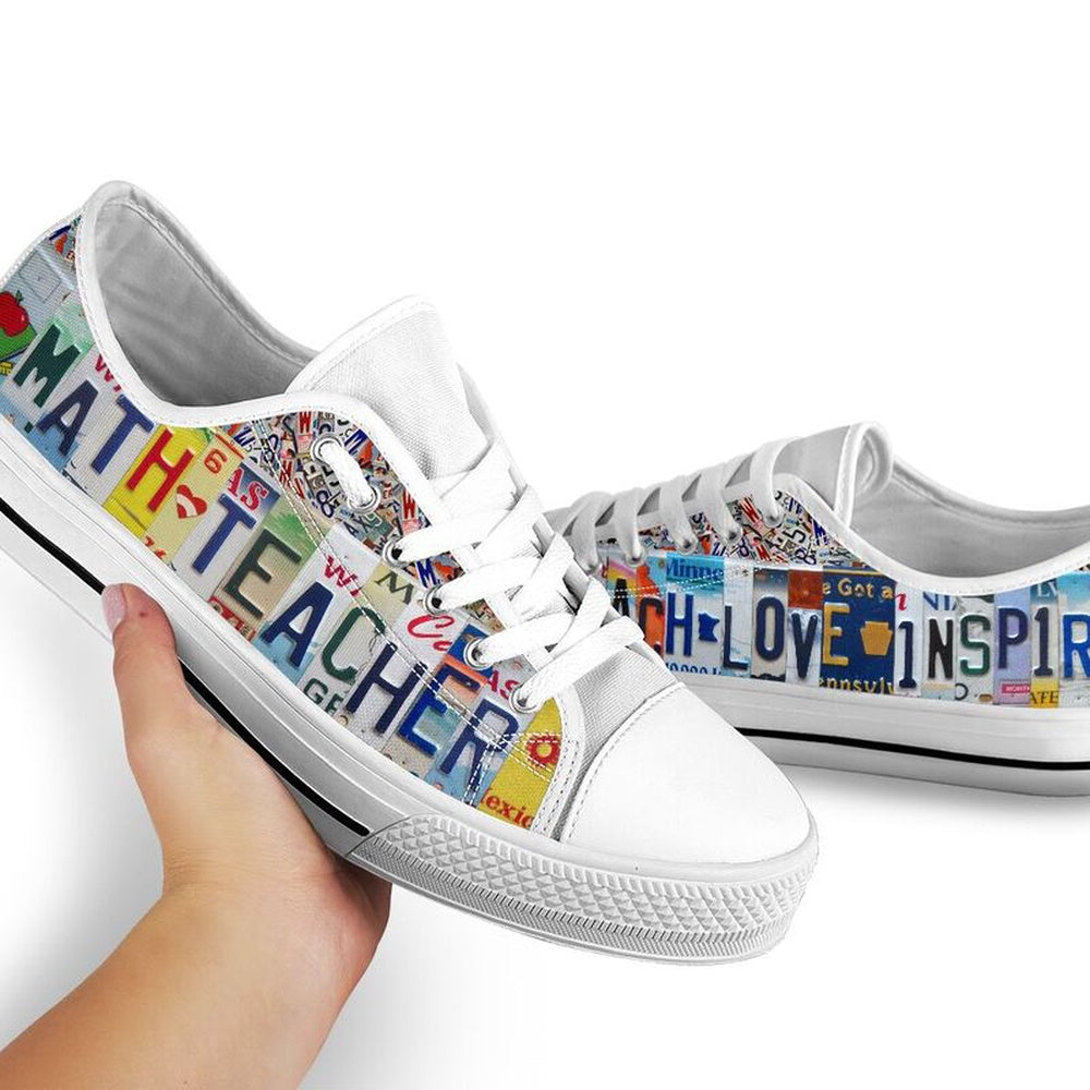 Math Teacher License Plates Low Top Shoes, Teacher Shoes, Low Top Sneakers
