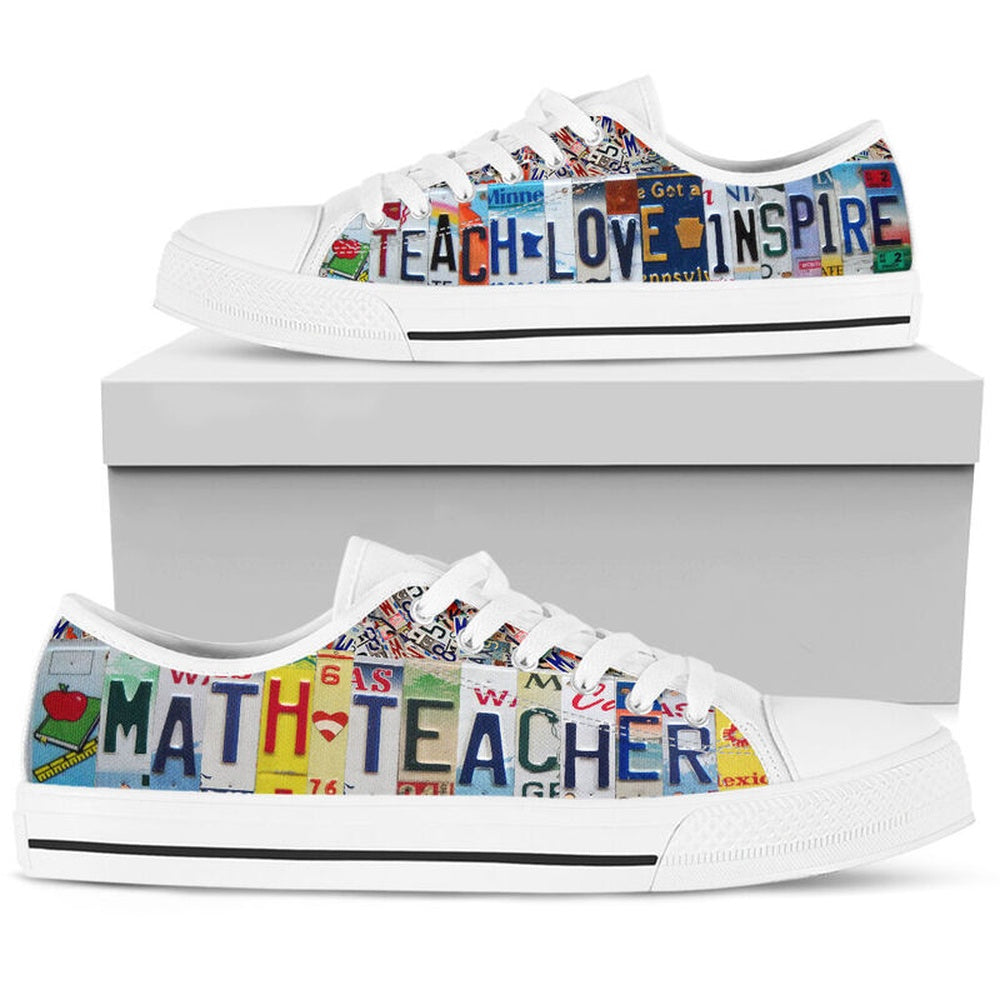 Math Teacher License Plates Low Top Shoes, Teacher Shoes, Low Top Sneakers