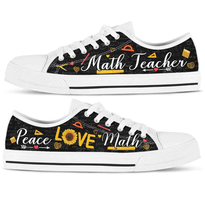 Math Teacher Sunflower Peace Love Math Low Top Shoes, Teacher Shoes, Low Top Sneakers
