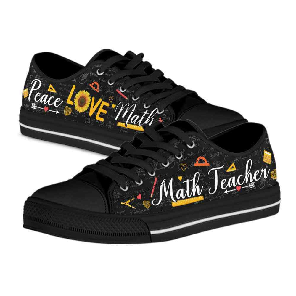 Math Teacher Sunflower Peace Love Math Low Top Shoes, Teacher Shoes, Low Top Sneakers