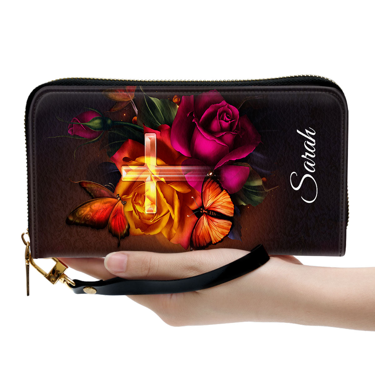 Matthew 2237 Love The Lord Your God With All Your Heart Personalized Leather Clutch Purse - Christian Gifts For Religious Women