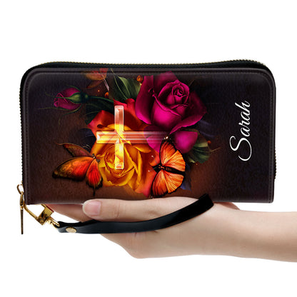 Matthew 2237 Love The Lord Your God With All Your Heart Personalized Leather Clutch Purse - Christian Gifts For Religious Women