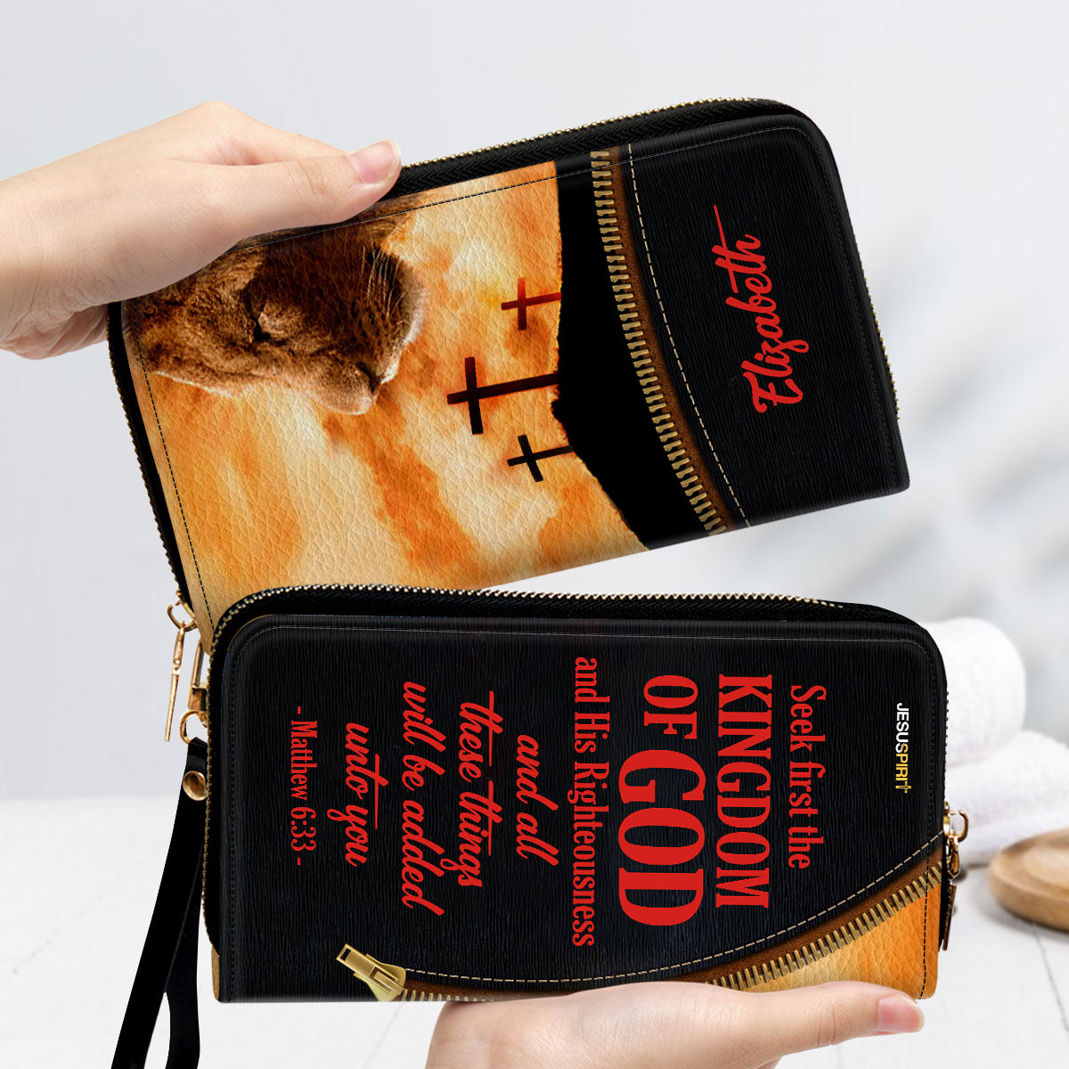Matthew 633 Kingdom Of God Christian Personalized Leather Clutch Purse - Christian Gifts For Religious Women