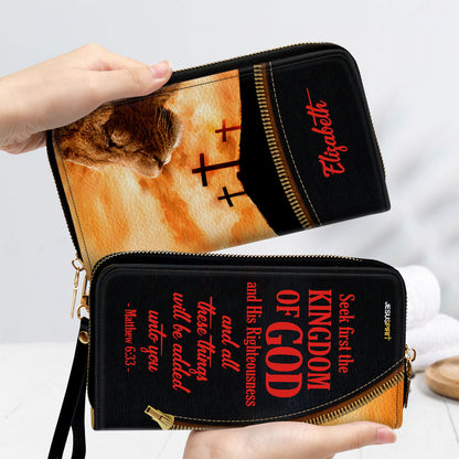 Matthew 633 Kingdom Of God Christian Personalized Leather Clutch Purse - Christian Gifts For Religious Women