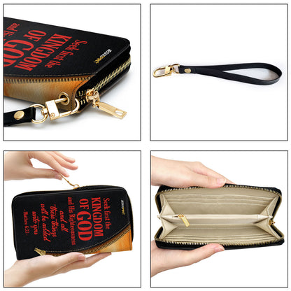 Matthew 633 Kingdom Of God Christian Personalized Leather Clutch Purse - Christian Gifts For Religious Women