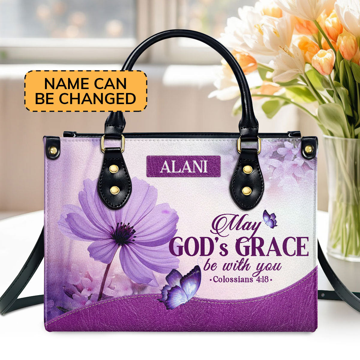 May God's Grace Be With You Personalized Leather Handbag - Jesus Handbag