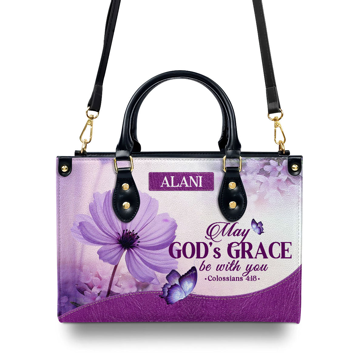 May God's Grace Be With You Personalized Leather Handbag - Jesus Handbag