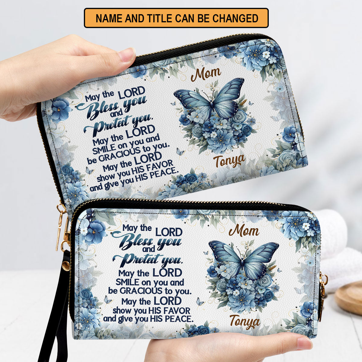 May The Lord Bless You And Protect You Personalized Leather Clutch Purse For Christian Women - Christian Gifts For Religious Women