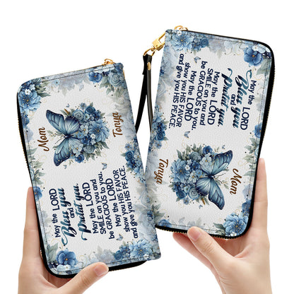 May The Lord Bless You And Protect You Personalized Leather Clutch Purse For Christian Women - Christian Gifts For Religious Women