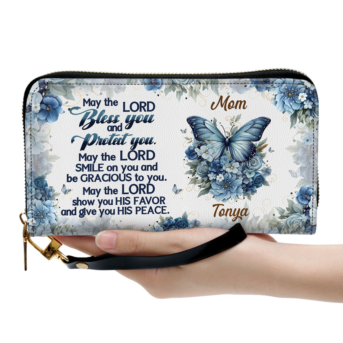 May The Lord Bless You And Protect You Personalized Leather Clutch Purse For Christian Women - Christian Gifts For Religious Women