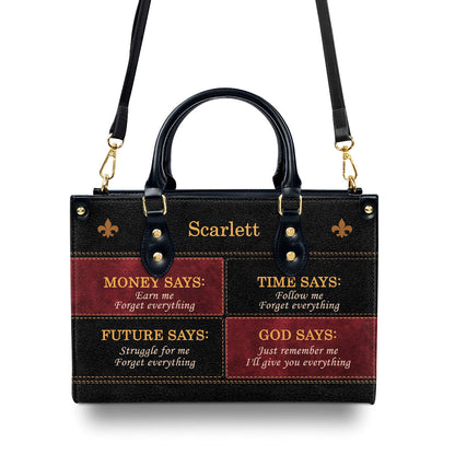 Money Time Future God Says Personalized Leather Handbag - Jesus Handbag