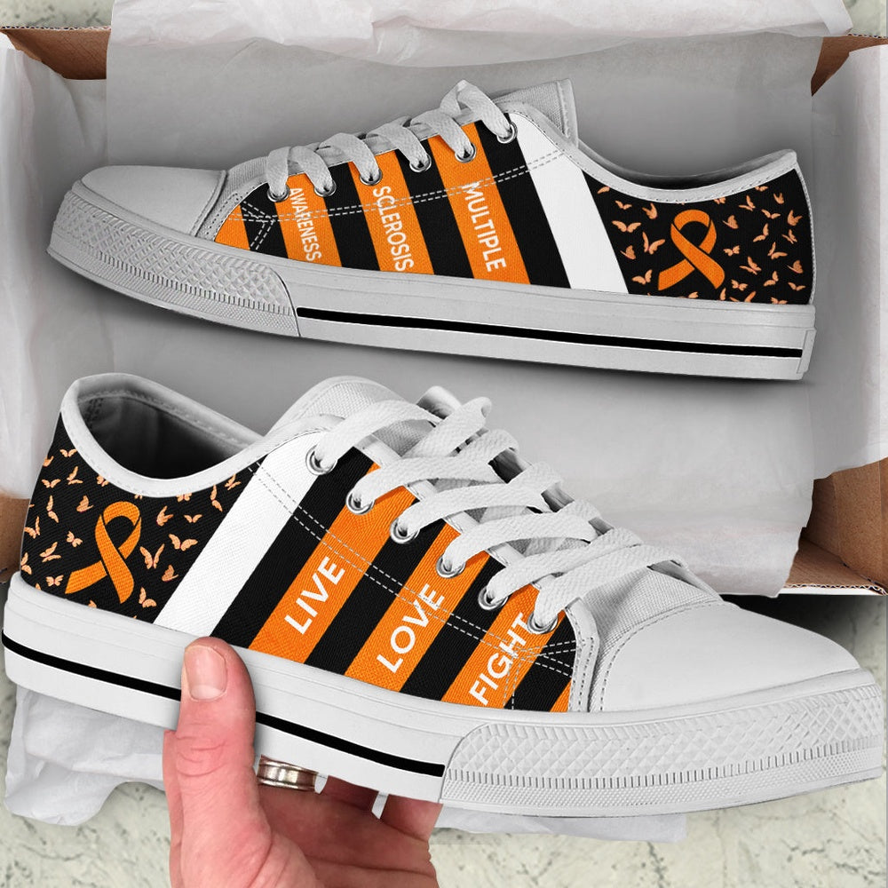 Multiple Sclerosis Shoes Plaid Low Top Shoes, Breast Cancer Awareness Shoes