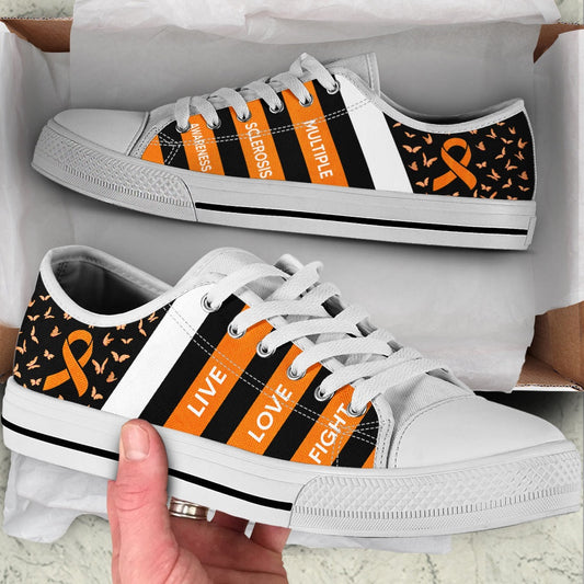 Multiple Sclerosis Shoes Plaid Low Top Shoes, Breast Cancer Awareness Shoes