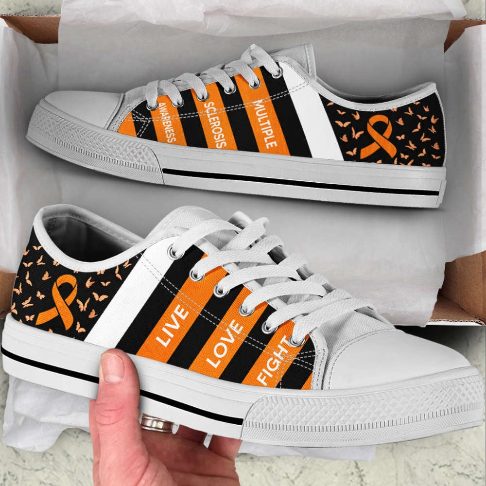 Multiple Sclerosis Shoes Plaid Low Top Shoes Canvas Shoes, Breast Cancer Awareness Shoes