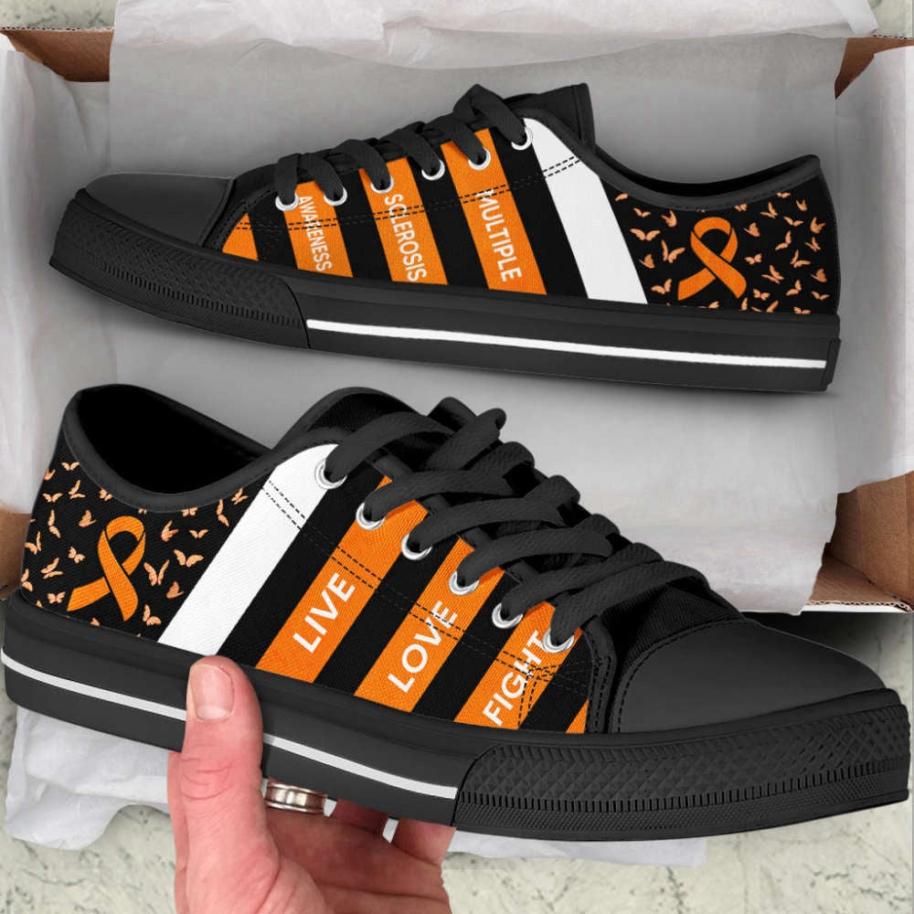 Multiple Sclerosis Shoes Plaid Low Top Shoes Canvas Shoes, Breast Cancer Awareness Shoes