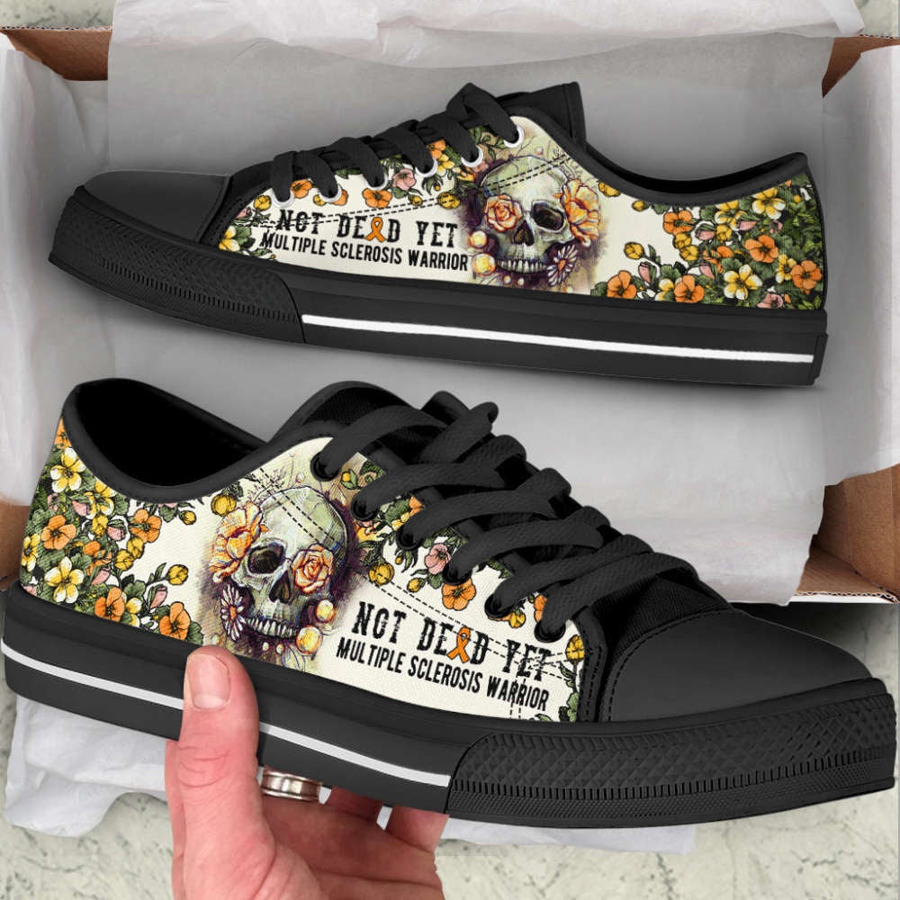 Multiple Sclerosis Shoes Rose Flowers Skull Low Top Shoes Canvas Shoes, Breast Cancer Awareness Shoes