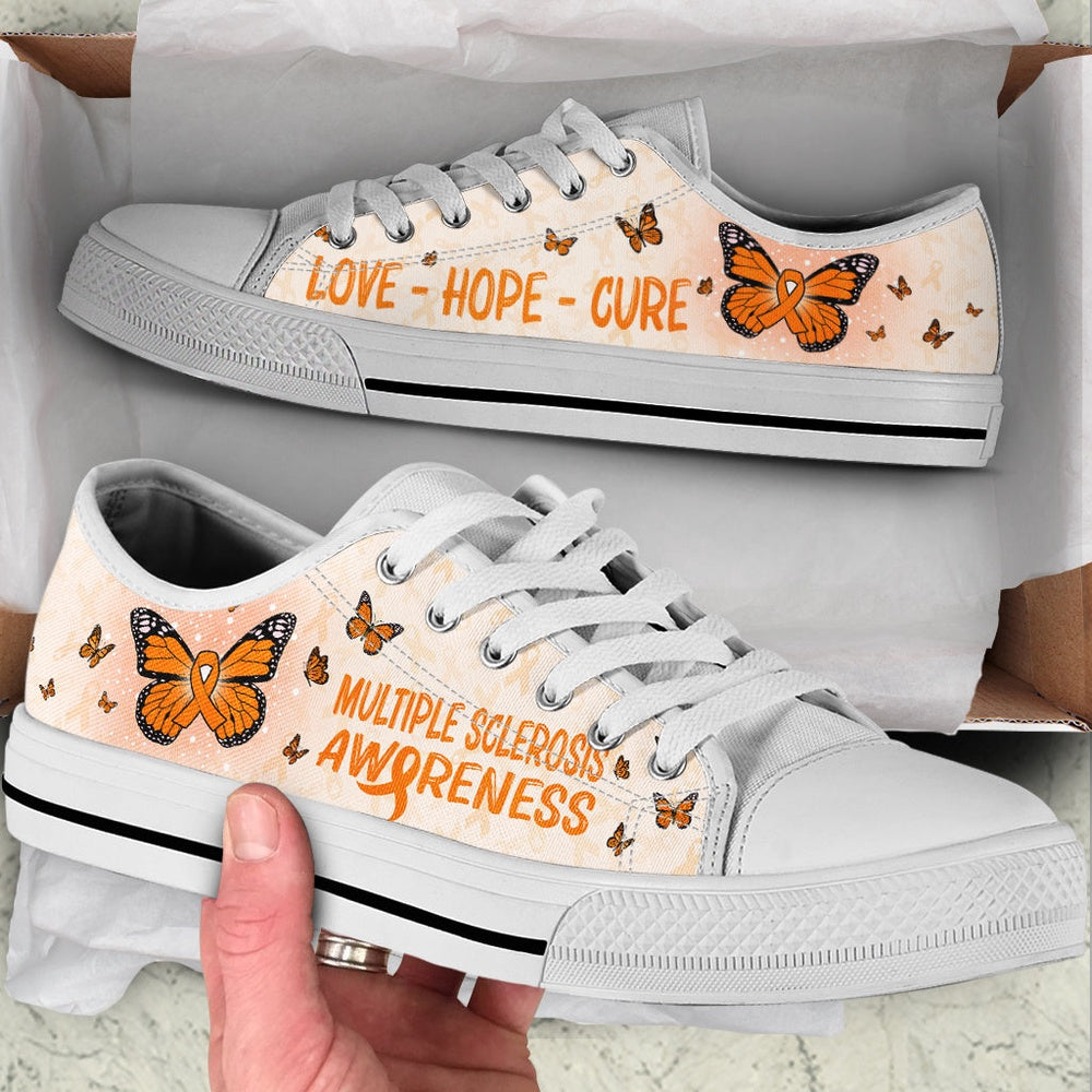 Multiple Sclerosis Shoes With Butterfly Version Low Top Shoes, Breast Cancer Awareness Shoes