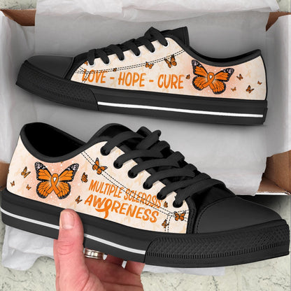 Multiple Sclerosis Shoes With Butterfly Version Low Top Shoes, Breast Cancer Awareness Shoes