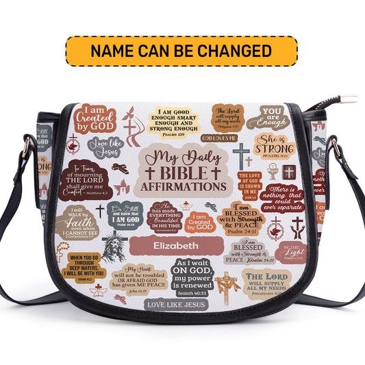 My Daily Bible Affirmation Personalized Leather Saddle Bag - Christian Women's Handbag Gifts