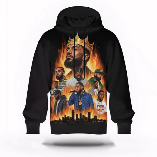 Nipsey Hussle Flames City Hoodie Powerful Rap Icon Art, Rapper 3D Hoodie, Rap Legends Hoodie