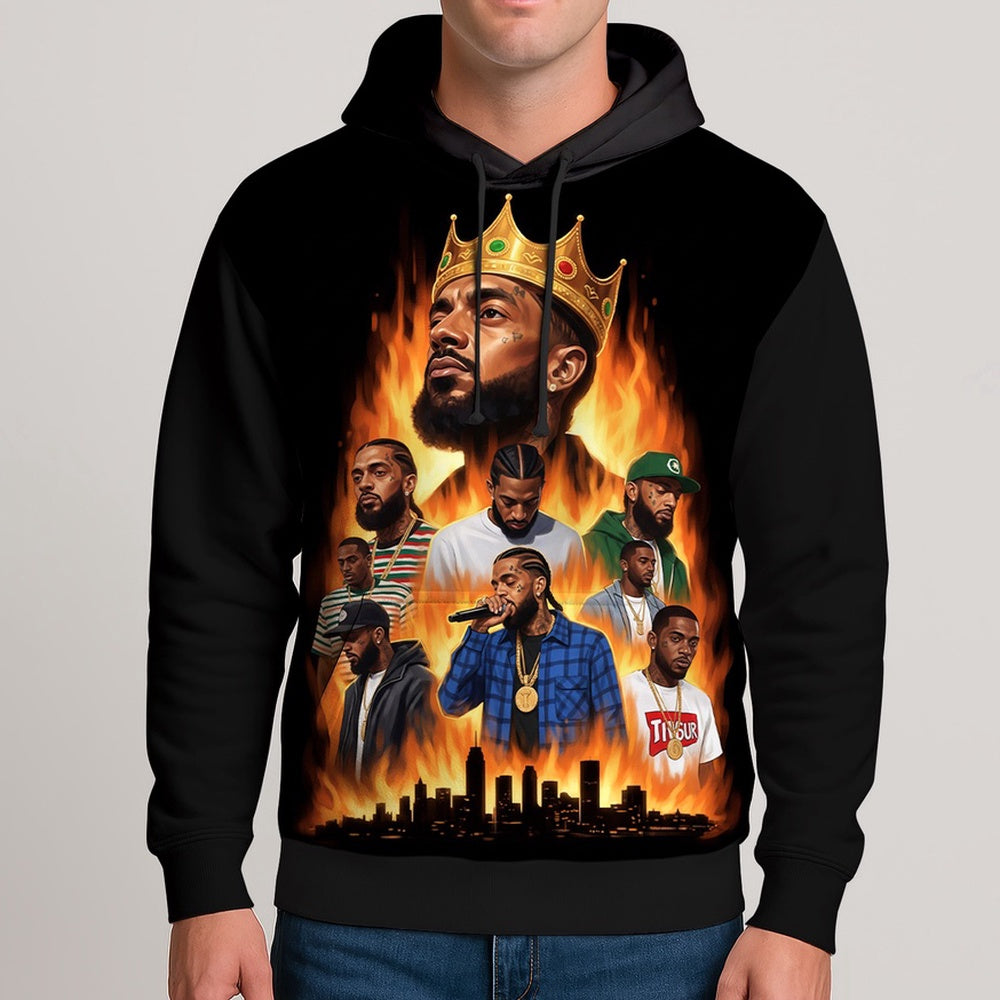 Nipsey Hussle Flames City Hoodie Powerful Rap Icon Art, Rapper 3D Hoodie, Rap Legends Hoodie