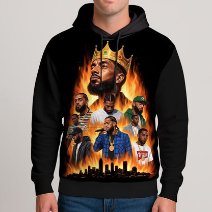 Nipsey Hussle Flames City Hoodie Powerful Rap Icon Art, Rapper 3D Hoodie, Rap Legends Hoodie